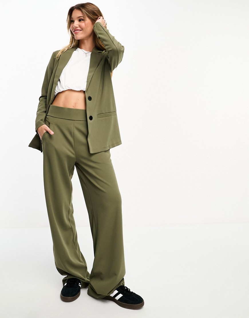JDY wide leg tailored trousers co-ord in khaki-Green