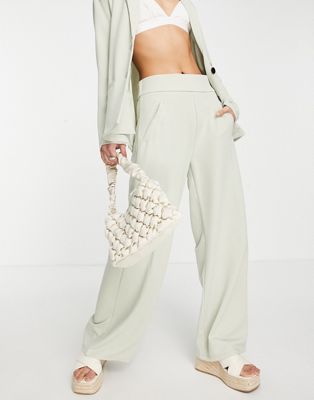 JDY wide leg tailored trousers co-ord in sage green - ASOS Price Checker