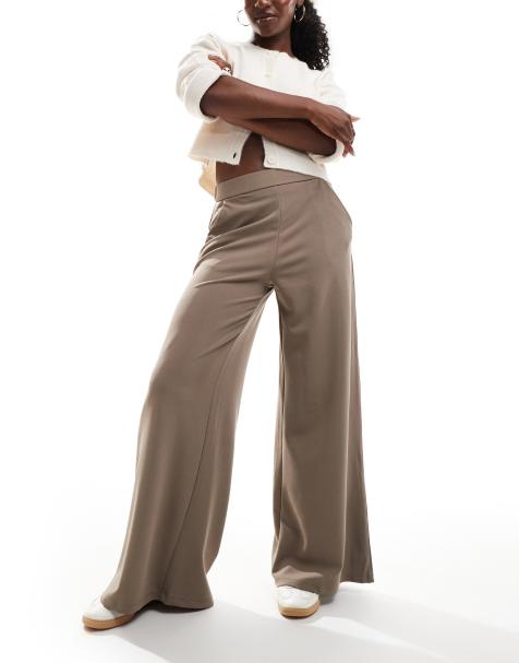 JDY wide leg tailored trousers in brown - view 1