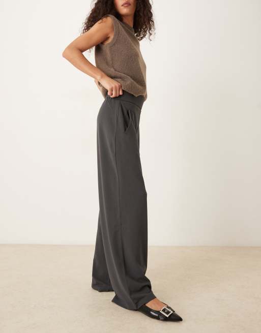 JDY wide leg tailored trousers in charcoal, 2 of 5