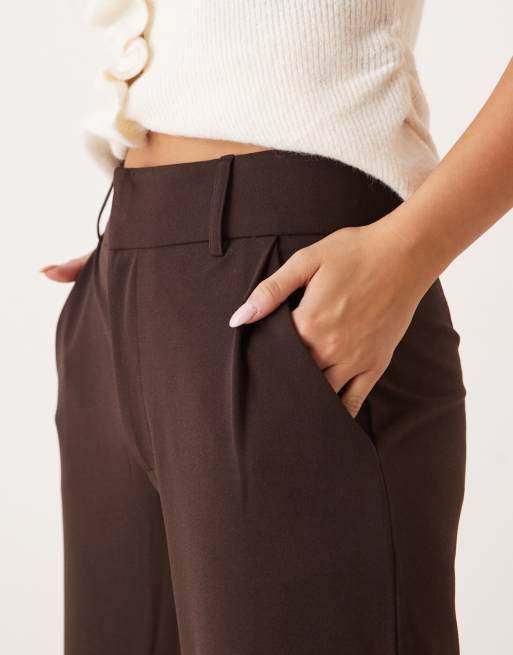 JDY wide leg tailored trousers in chocolate brown, 2 of 5
