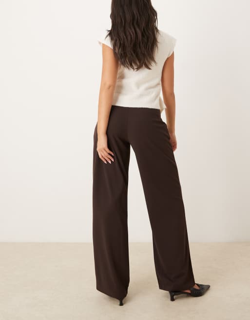 JDY wide leg tailored trousers in chocolate brown, 4 of 5