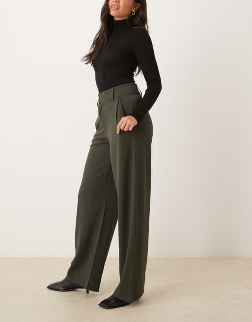 JDY wide leg tailored trousers in dark green, 3 of 5