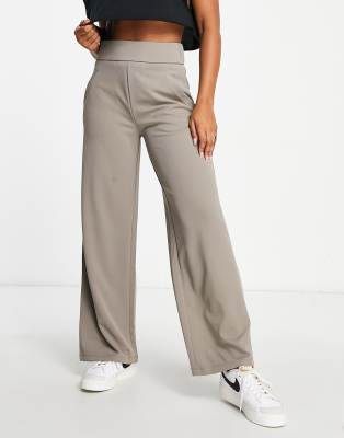 JDY JDY wide leg tailored trousers in mushroom-Grey