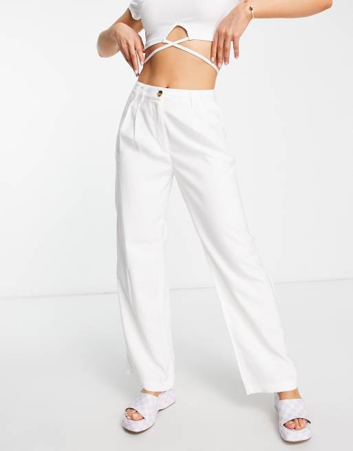 JDY wide leg tailored trousers in white