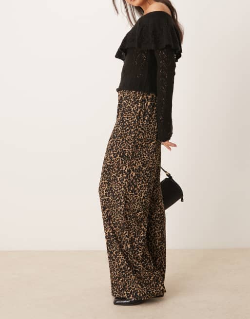 JDY wide leg textured pants in leopard print, 5 of 5
