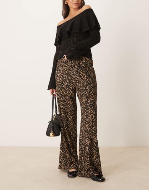 JDY wide leg textured trousers in leopard print - view 1