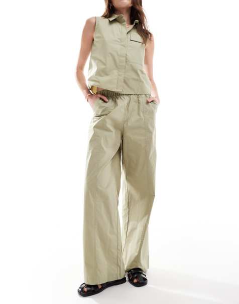 JDY wide leg trouser co-ord in sage green - view 1
