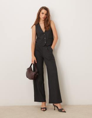 JDY JDY wide leg trousers co-ord in dark grey pinstripes