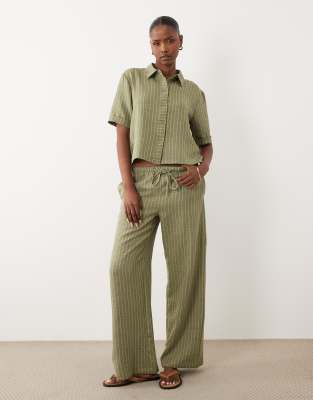 JDY wide leg trousers co-ord in sage stripes