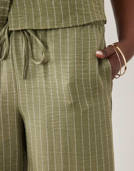JDY wide leg trousers co-ord in sage stripes, 5 of 5