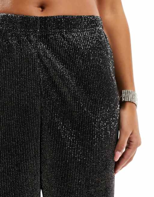 Black glitter hot sale wide leg trousers