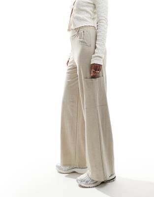 JDY JDY wide leg trousers with cargo pockets in texture beige-Neutral