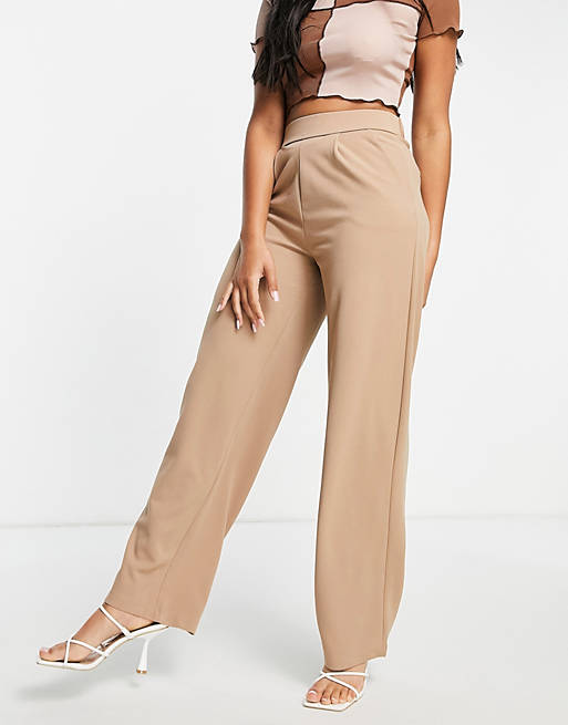 JDY wide leg trousers with elasticated back in beige