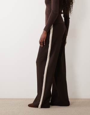 JDY wide leg trousers with side stripe in brown