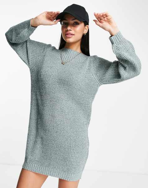 JDY wide neck knitted mini jumper dress in blue - view 1