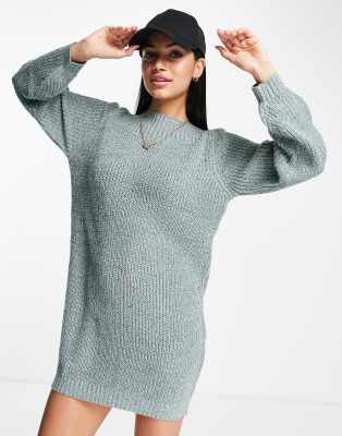 wide neck knitted mini sweater dress in blue-Blues