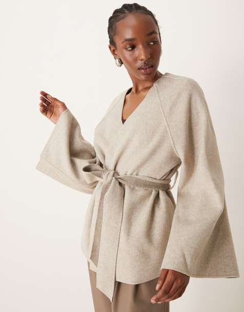 JDY wide sleeve drapy jacket in light beige melange - view 1