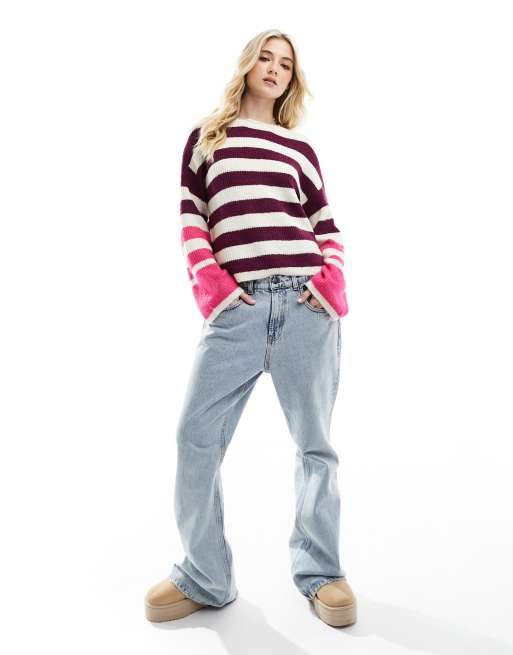 JDY wide sleeve jumper in purple and pink stripe, 2 of 4