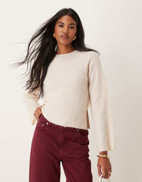 JDY wide sleeve knitted jumper in stone - view 1