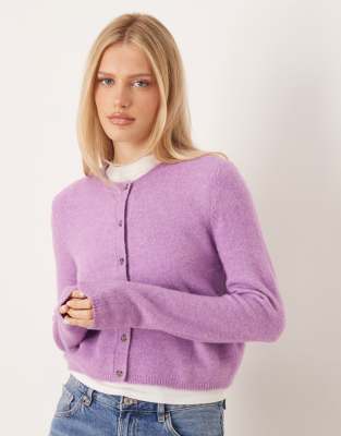 Jdy Wool Look Crew Neck Cardigan In Purple