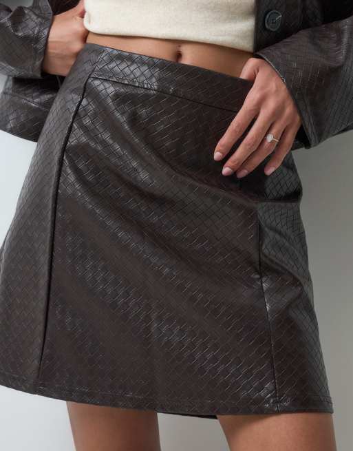 JDY woven PU mini skirt set in brown, 3 of 5