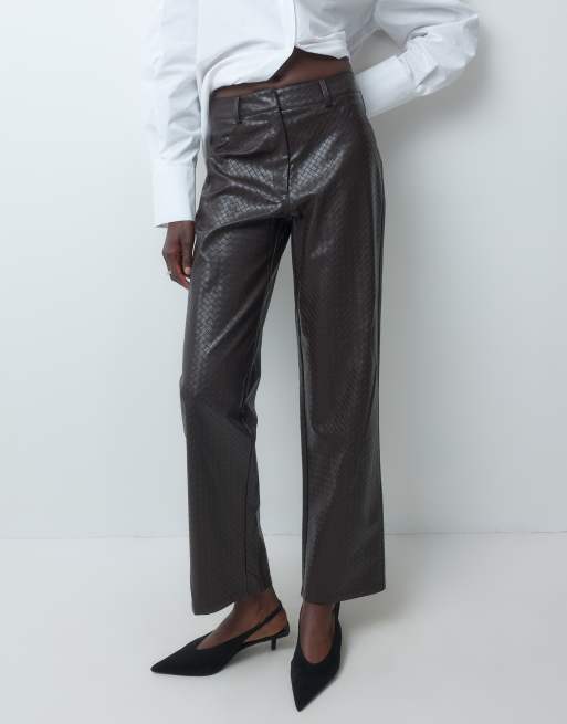JDY woven PU pants co-ord in brown, 2 of 5