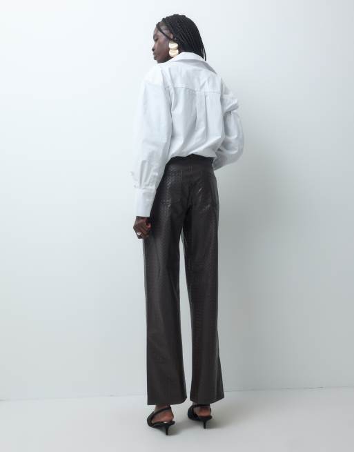 JDY woven PU pants set in brown, 3 of 5