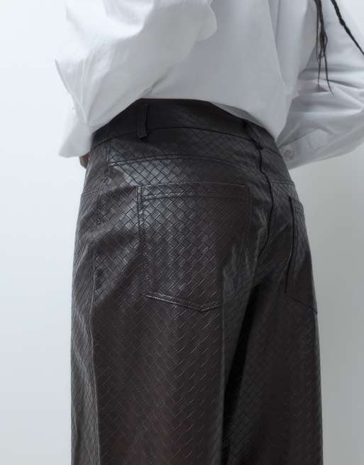 JDY woven PU trousers co-ord in brown, 4 of 5