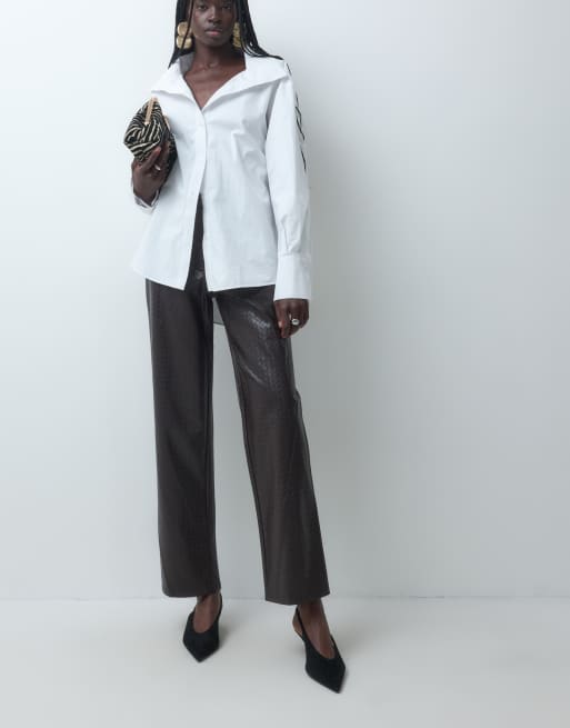 JDY woven PU trousers co-ord in brown, 5 of 5