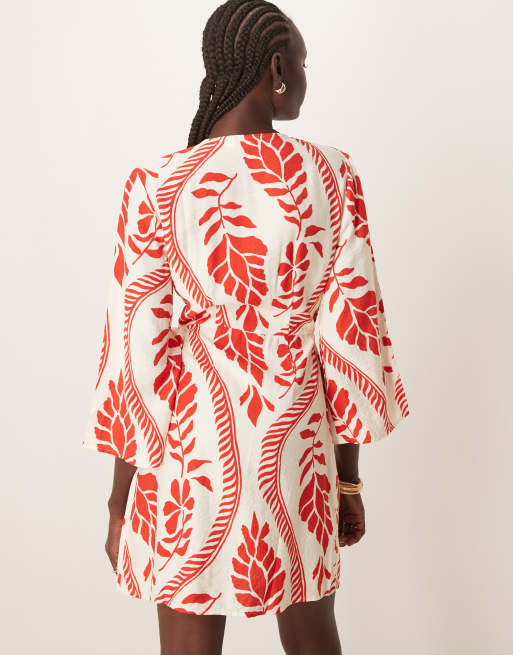 JDY wrap kimono dress in red floral print | ASOS