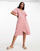 Only puff sleeve wrap midi dress in red spot | ASOS