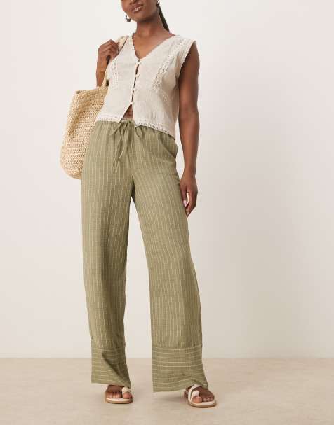 JDY wide leg trousers in green stripes