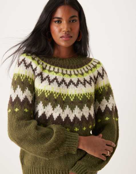 JDY fair isle knitted jumper in green