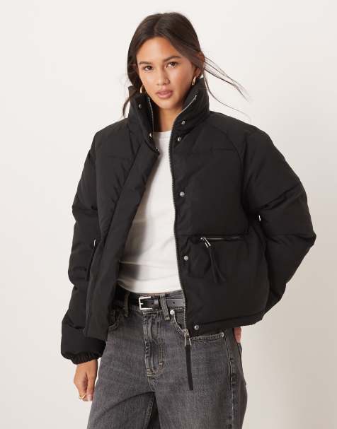 JDY zip detail padded coat in black - view 1