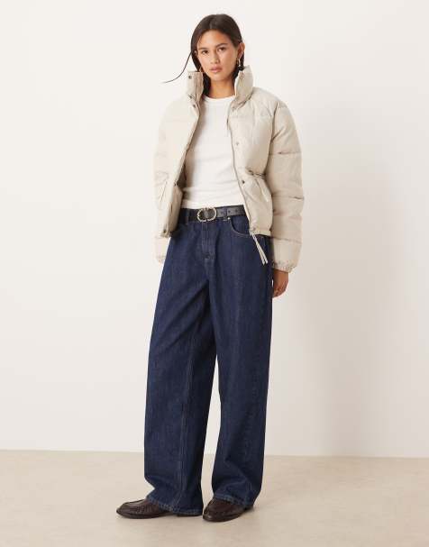 JDY zip detail padded coat in stone - view 1