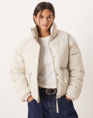 Jdy Zip Detail Padded Coat In Neutral