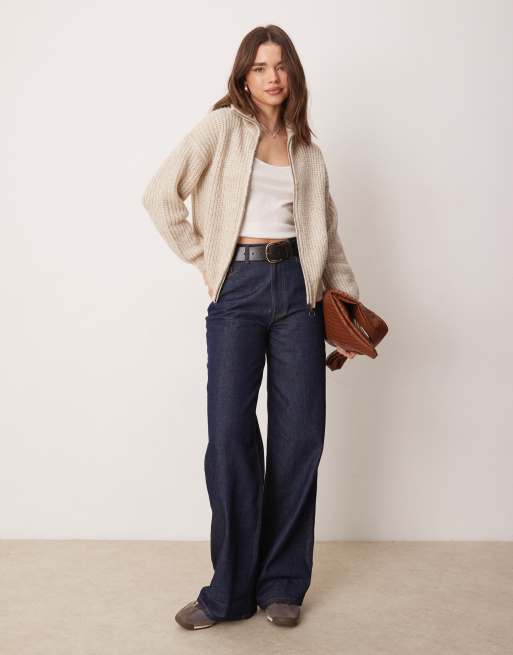 JDY zip knitted cardigan in cream