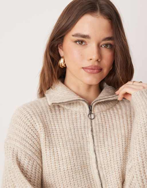 JDY zip knitted cardigan in cream