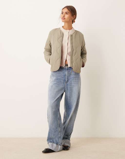 JDY zip through onion quilt coat in sage, 2 of 4