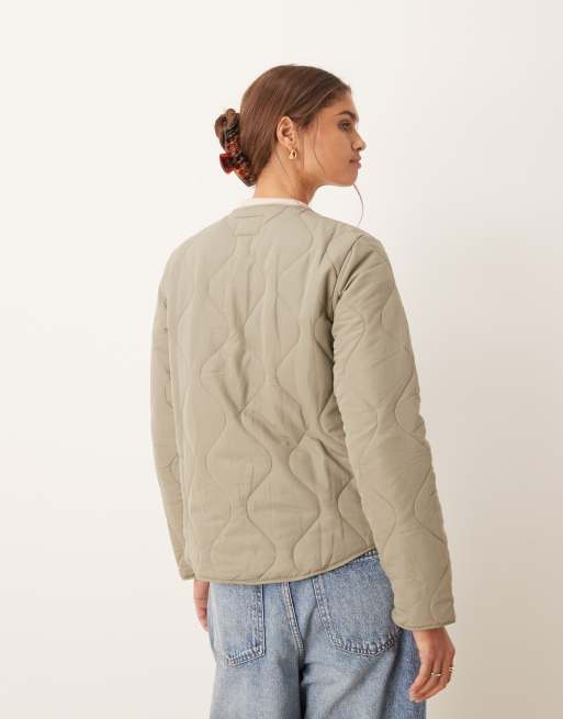 JDY zip through onion quilt coat in sage, 3 of 4