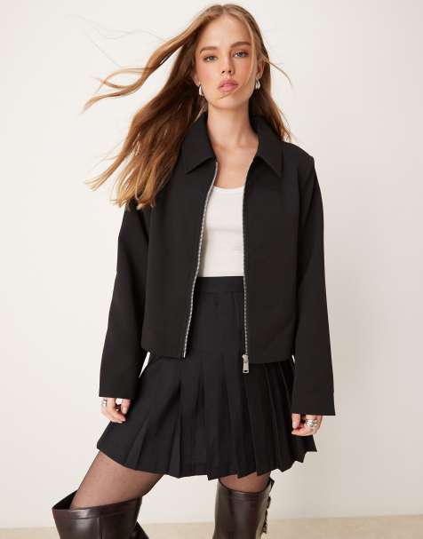 JDY zip through tailored jacket in black - view 1