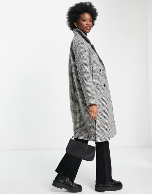 JDY – Zweireihiger, schwarz-weiß karierter Mantel ASOS