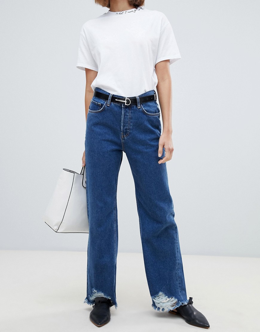 Jeans med vide ben og rå kant fra Mango-Marineblå