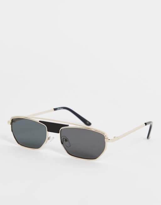 Jeepers Peepers angular sunglasses with gold frame detail in black