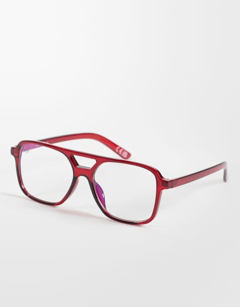 Jeepers Peepers aviator bril met doorzichtige glazen in bordeauxrood - view 1