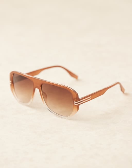 Jeepers Peepers aviator shield sunglasses in gradient brown
