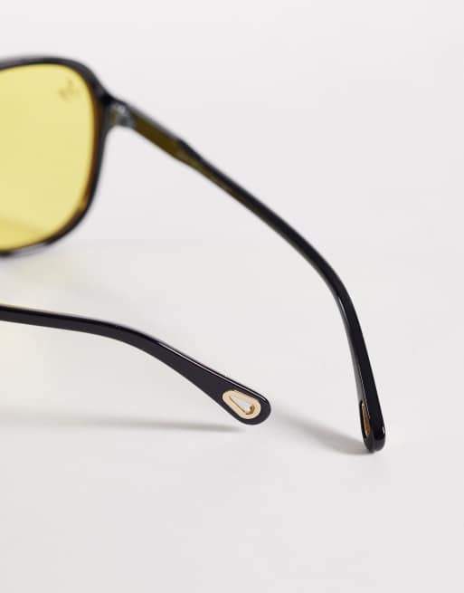Jeepers Peepers aviator sunglasses in black with yellow lens, 2 of 3