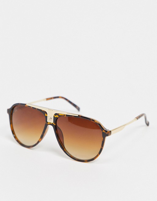 Jeepers Peepers aviator sunglasses in brown tort and gold brow trim