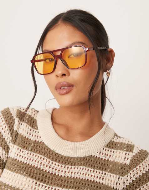 Jeepers Peepers aviator sunglasses in red with yellow lens - view 1